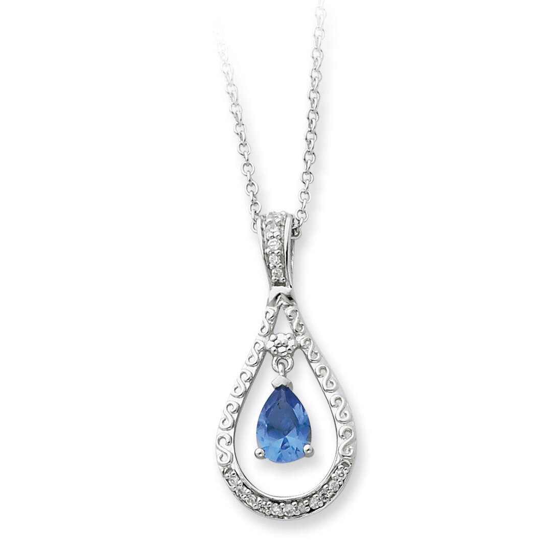 Dec. Diamond Stone Never Forget Tear 18 Inch Birthstone Necklace Sterling Silver QSX191