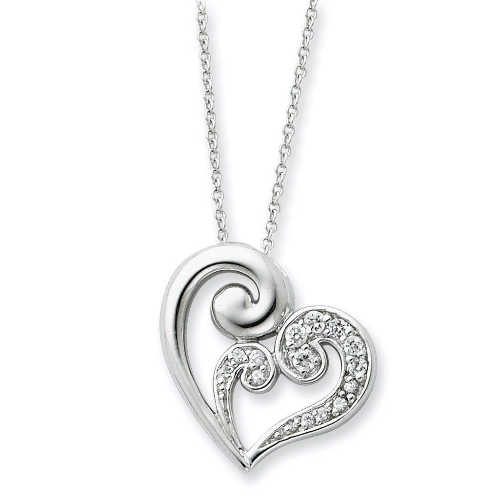 A Mothers Journey 18 Inch Heart Necklace Sterling Silver with Diamonds QSX233
