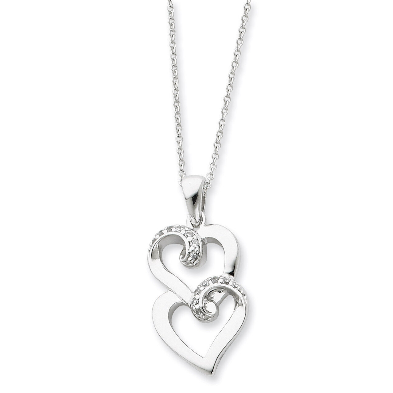 To My Sister 18 Inch Heart Necklace Sterling Silver with Diamonds QSX234