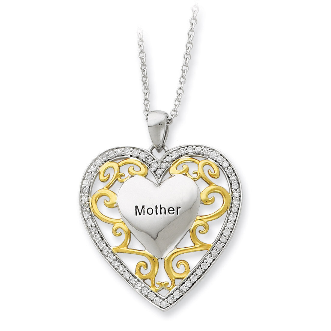 Mother 18 Inch Heart Necklace Sterling Silver Gold-plated QSX251