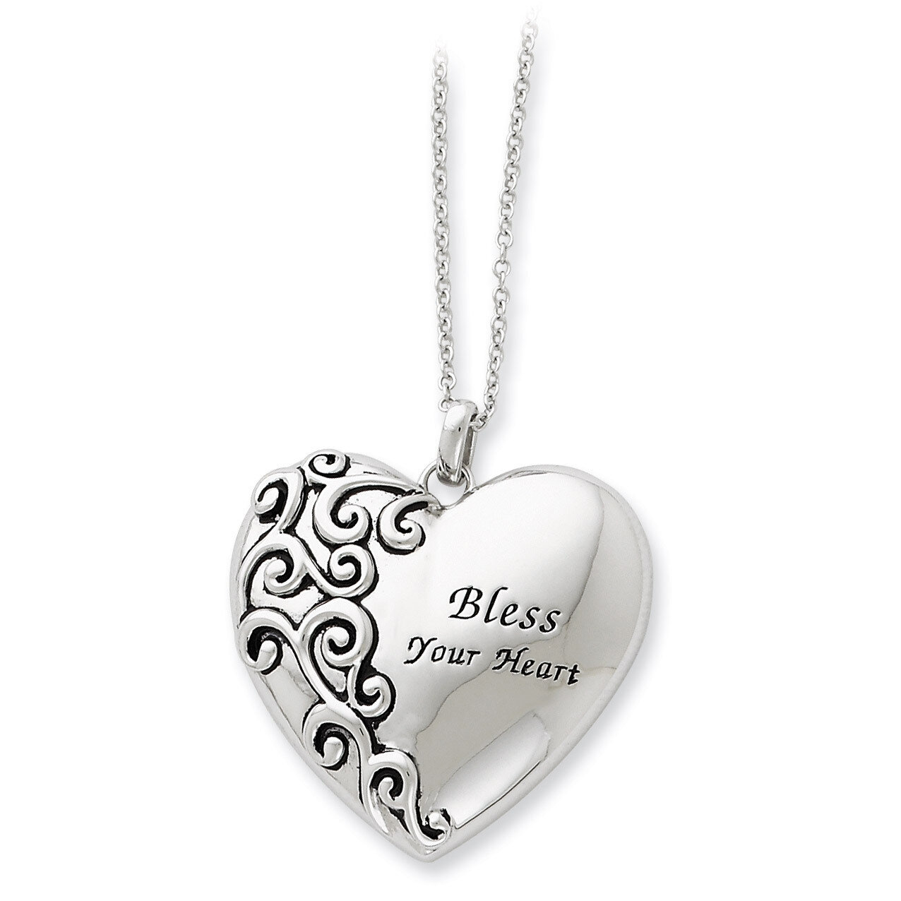 Bless Your Heart 18 Inch Necklace Sterling Silver Antiqued QSX261, MPN: QSX261, 883957717166