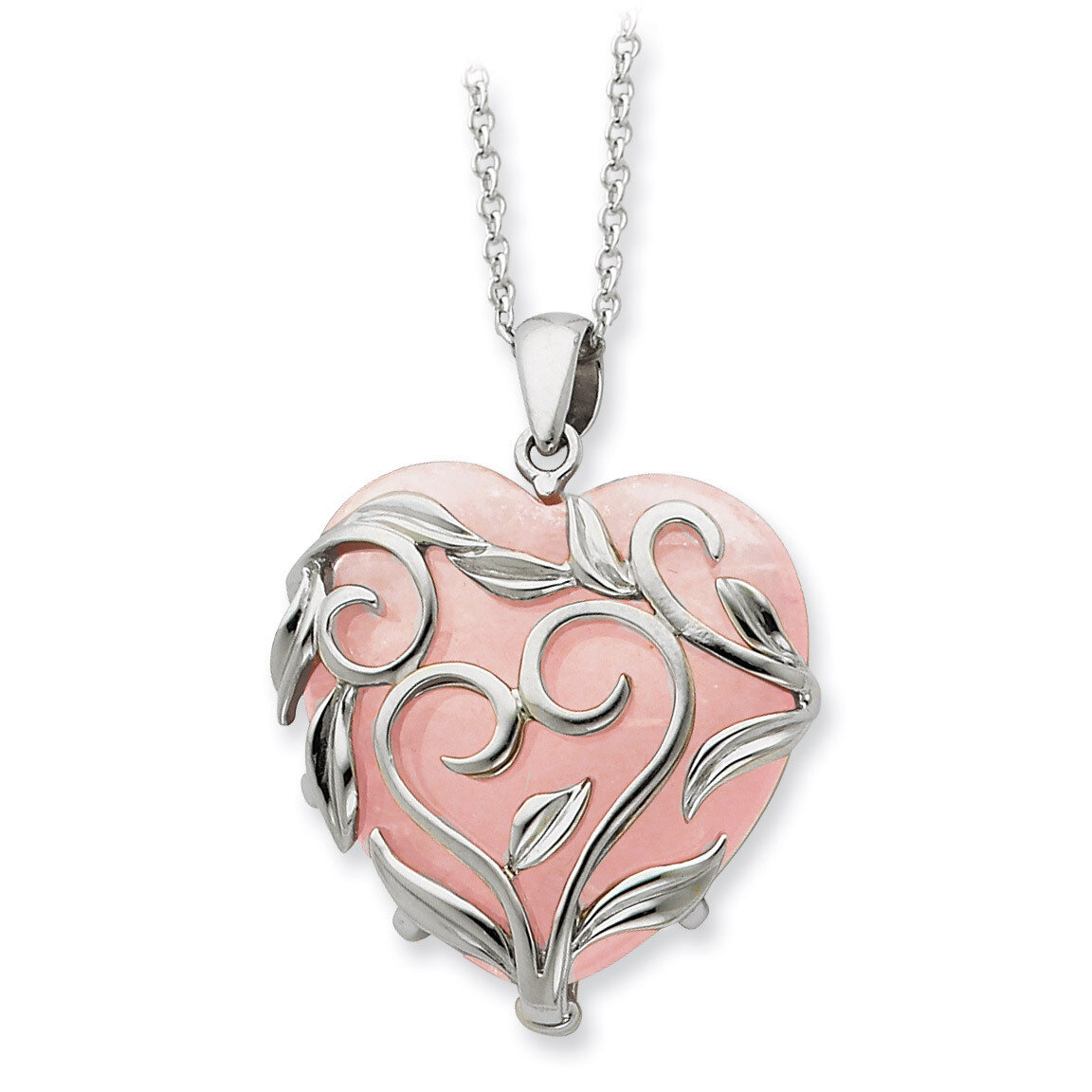 Rose Quartz Generous Heart 18 Inch Necklace Sterling Silver QSX263