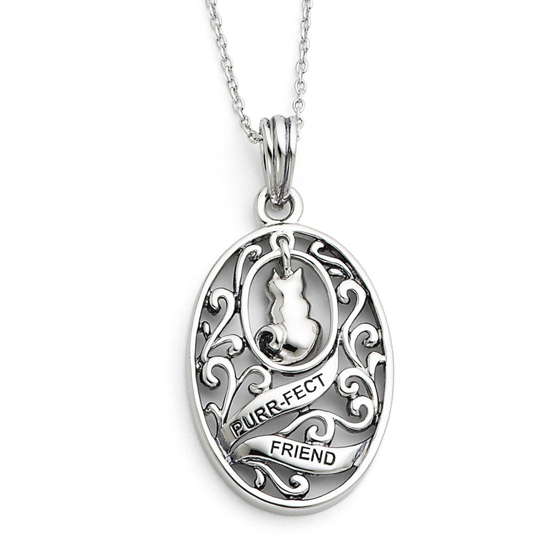 Animal Friends-Cat 18 Inch Necklace Sterling Silver Antiqued QSX316