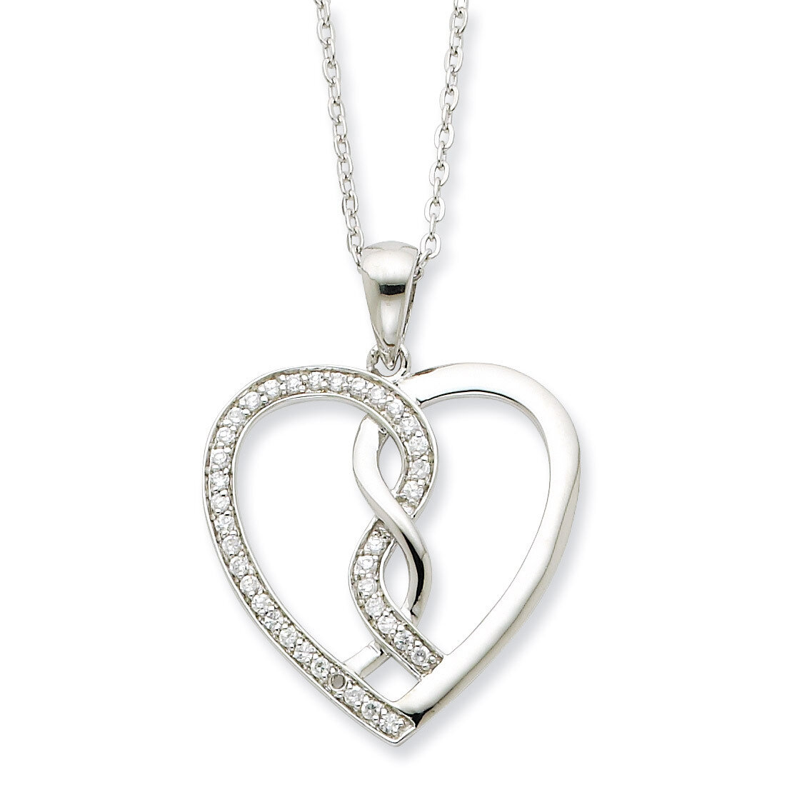 Hearts Joined Together 18 Inch Necklace Sterling Silver with Diamonds QSX335, MPN: QSX335, 88395732…