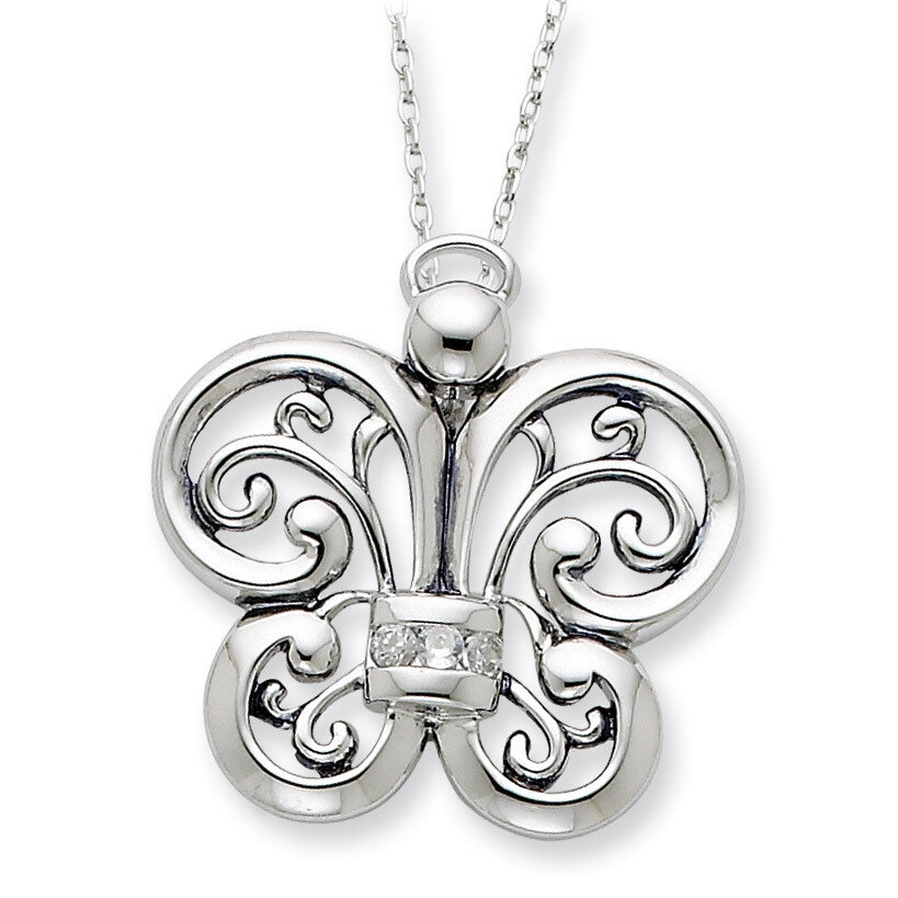 Diamond Angel of Courage 18 Inch Necklace Sterling Silver Antiqued QSX384