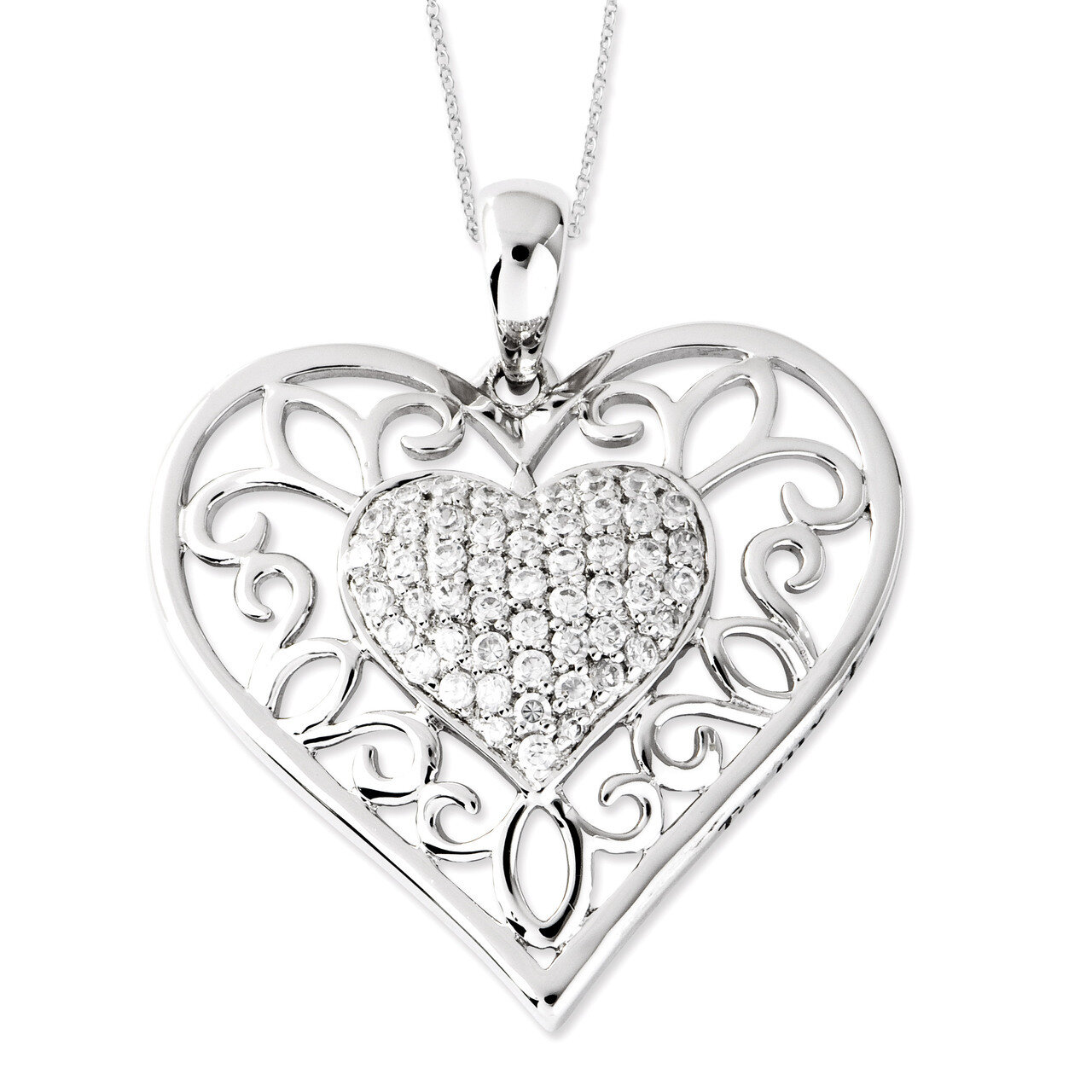 Diamond To My Daughter 18 Inch Heart Necklace Sterling Silver Antiqued QSX437