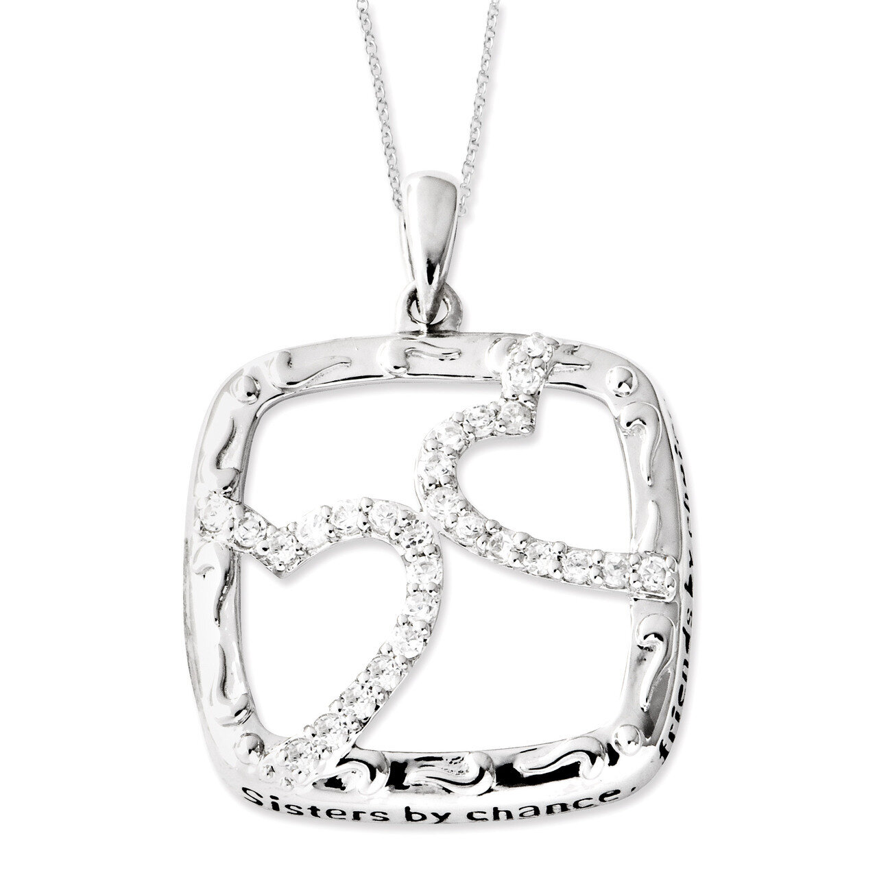 Diamond Sisters By Chance 18 Inch Hearts Necklace Sterling Silver Antiqued QSX440