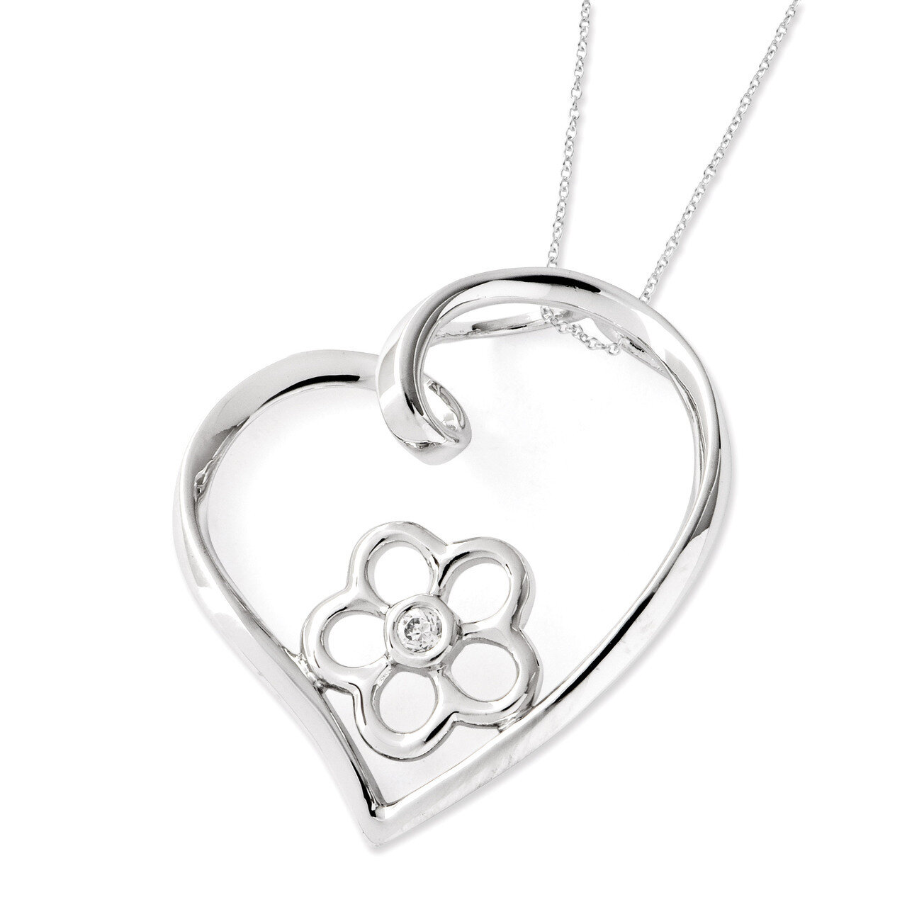 My Special Niece 18 Inch Flower in Heart Necklace Sterling Silver with Diamonds QSX441