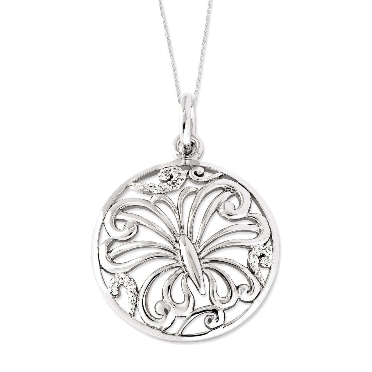 Miracles 18 Inch Butterfly Necklace Sterling Silver with Diamonds QSX471, MPN: QSX471, 886774974682