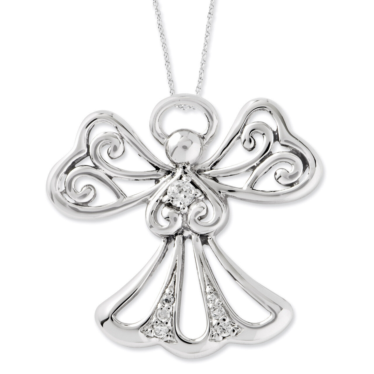 Angel of Kindness 18 Inch Angel Necklace Sterling Silver with Diamonds QSX506, MPN: QSX506, 8839570…