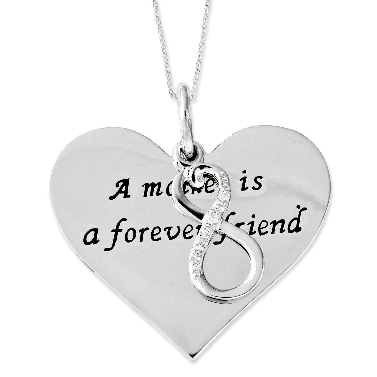 Diamond A Mother Is A Forever Friend 18 Inch Necklace Sterling Silver Antiqued QSX508