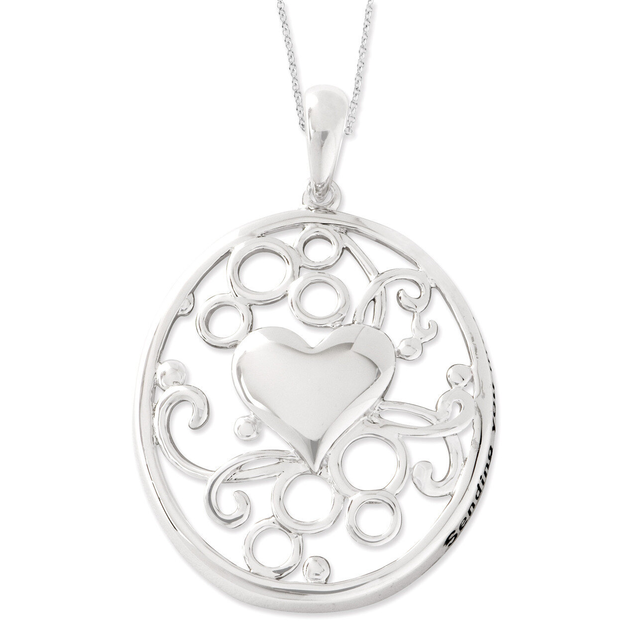 Sending You My Love 18 Inch Heart Necklace Sterling Silver Antiqued QSX524