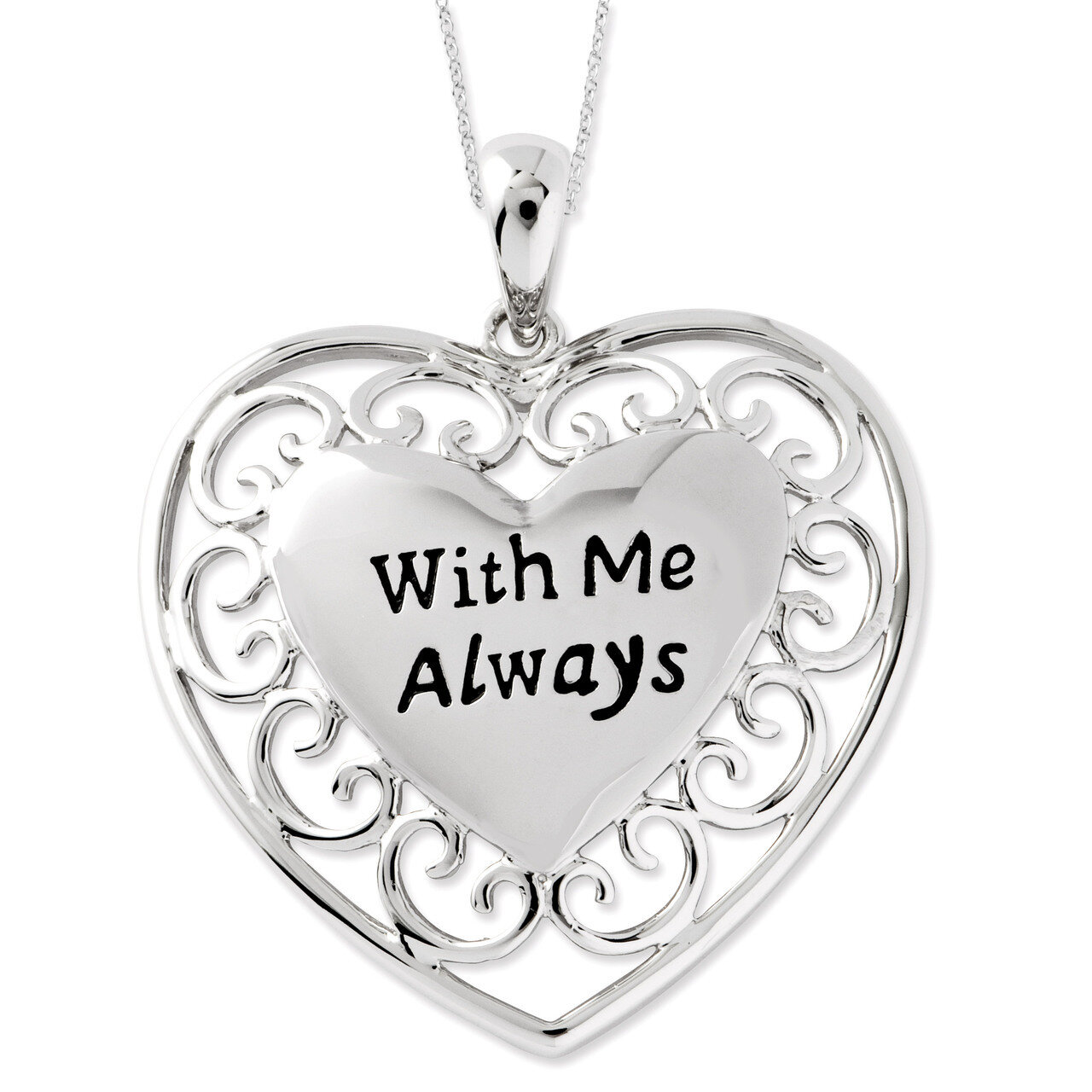 Me Always 18 Inch Heart Necklace Sterling Silver Antiqued QSX530