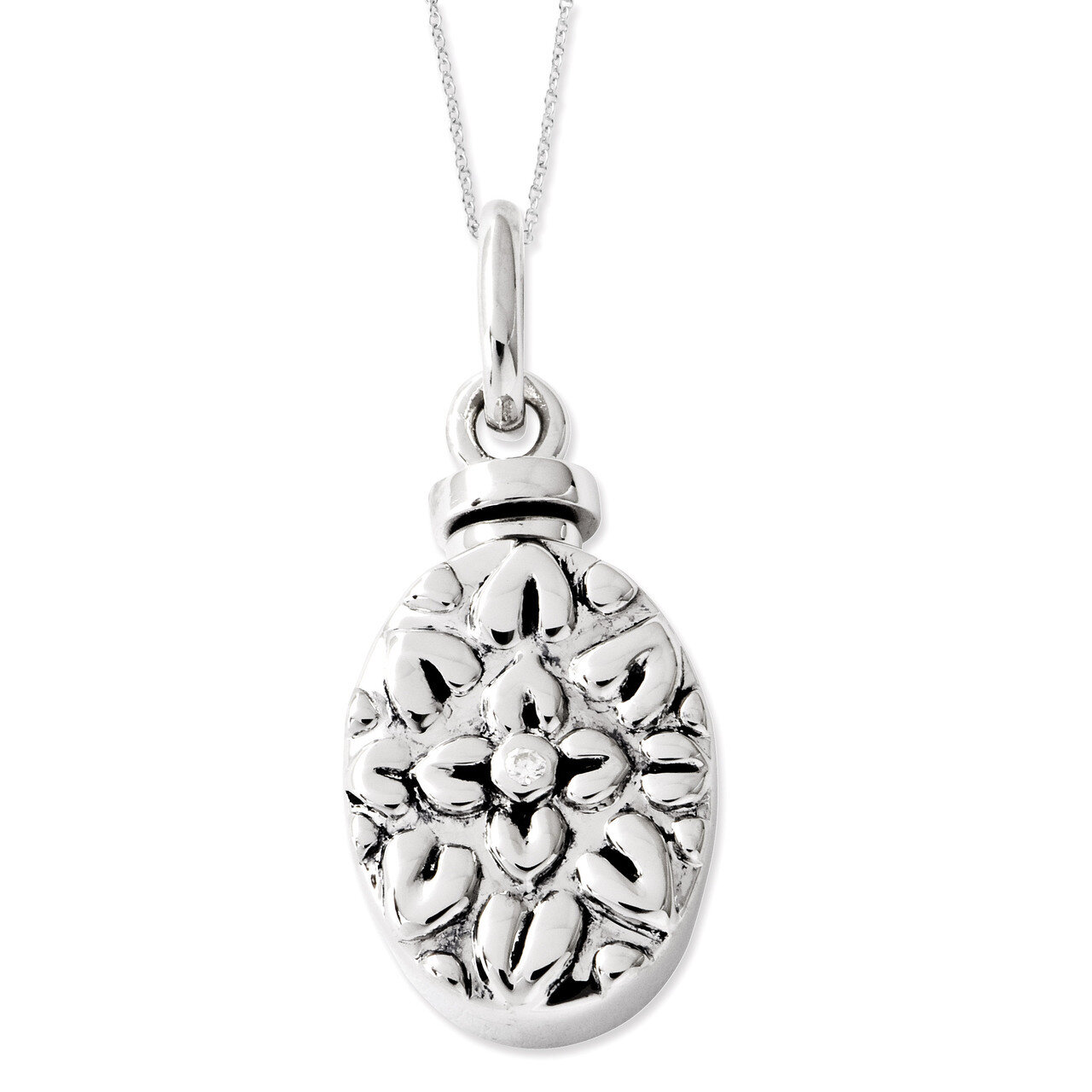 Antiqued Flower Ash Holder 18 Inch Necklace Sterling Silver with Diamonds QSX534, MPN: QSX534, 8867…