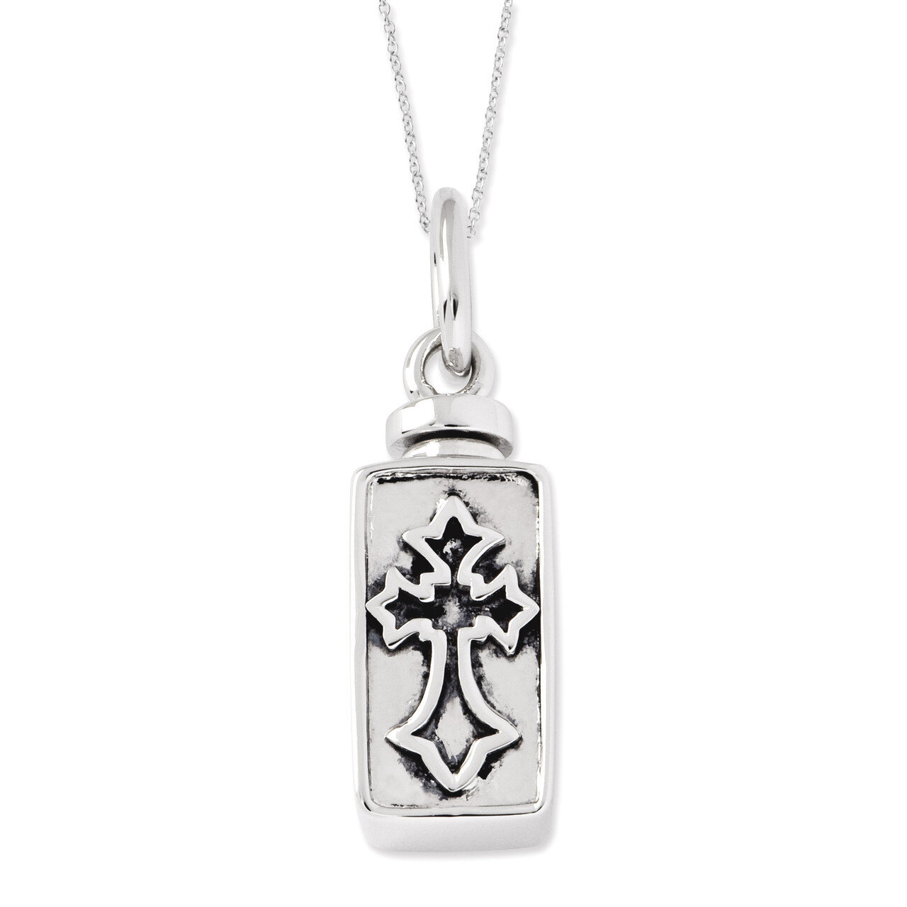 Rectangle Box Cross Ash Holder 18 Inch Necklace Sterling Silver Antiqued QSX544, MPN: QSX544, 88677…