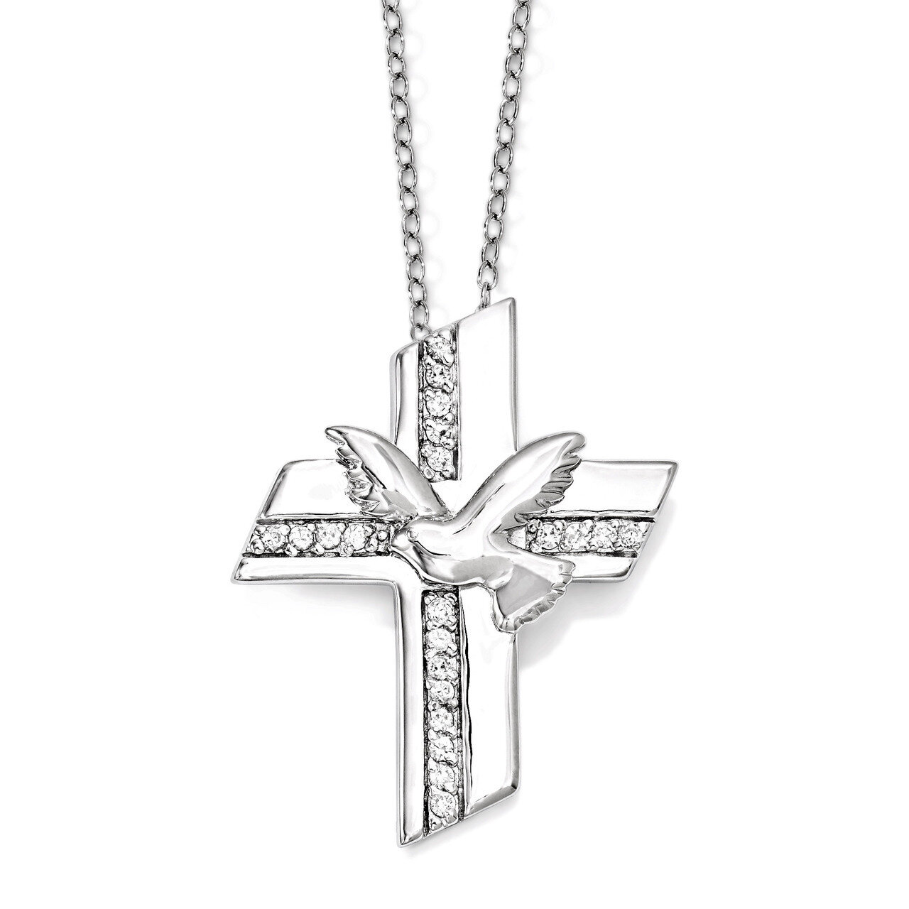 Confirmation Blessings 18 Inch Necklace Sterling Silver with Diamonds QSX554
