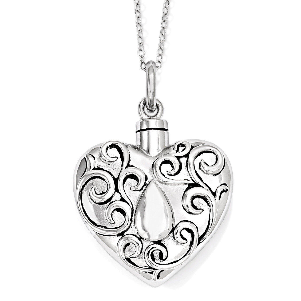 Grieving Heart Ash Holder 18 Inch Necklace Sterling Silver Antiqued QSX573