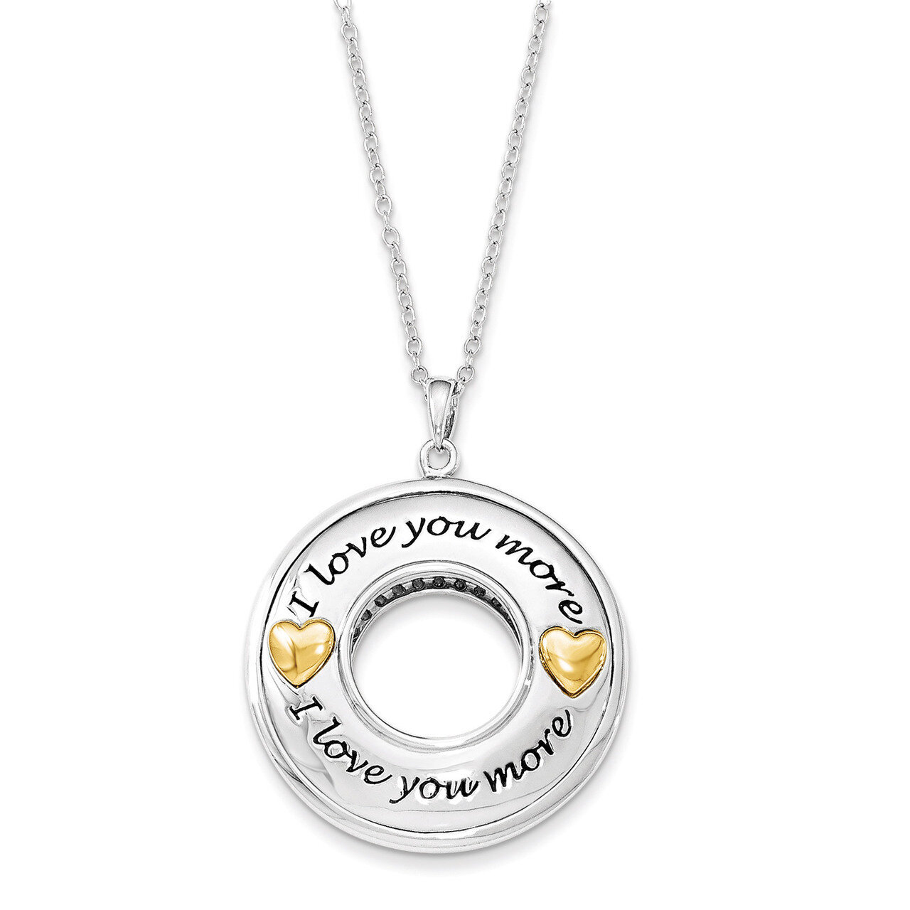 Gold Plated Antiqued Diamond I Love You More 18 Inch Necklace Sterling Silver QSX599, MPN: QSX599, …