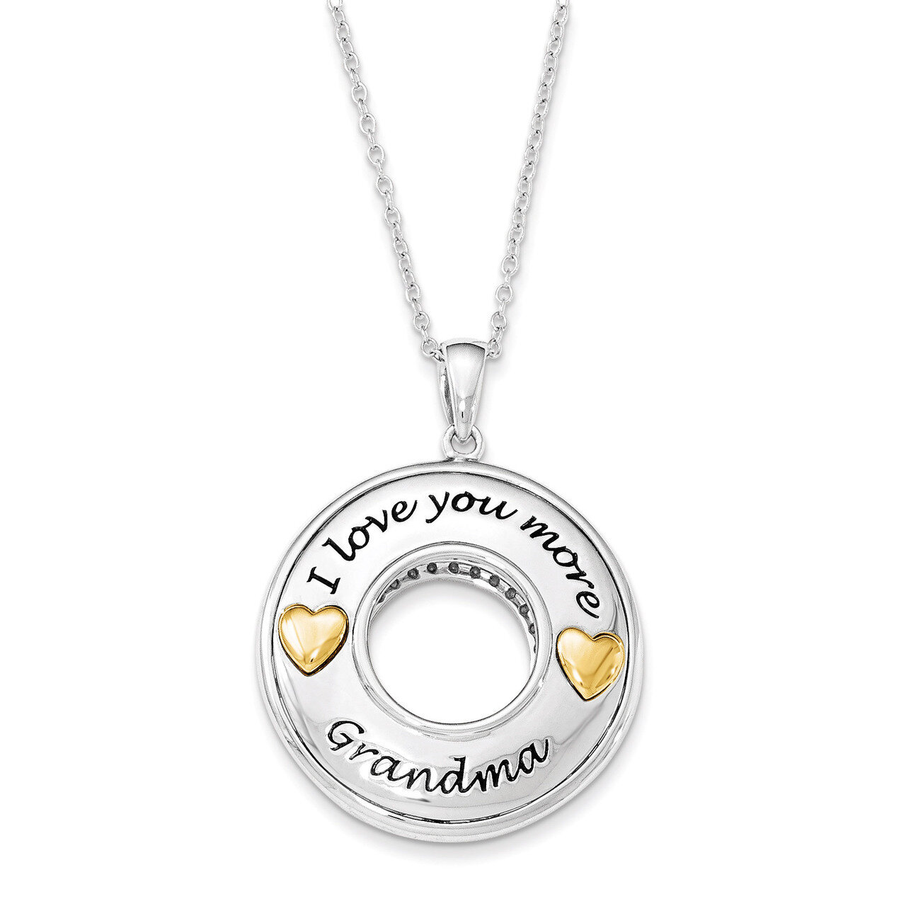 I Love You More Grandma 18 Inch Necklace Sterling Silver Gold-Plate Antique Diamond QSX601, MPN: QS…