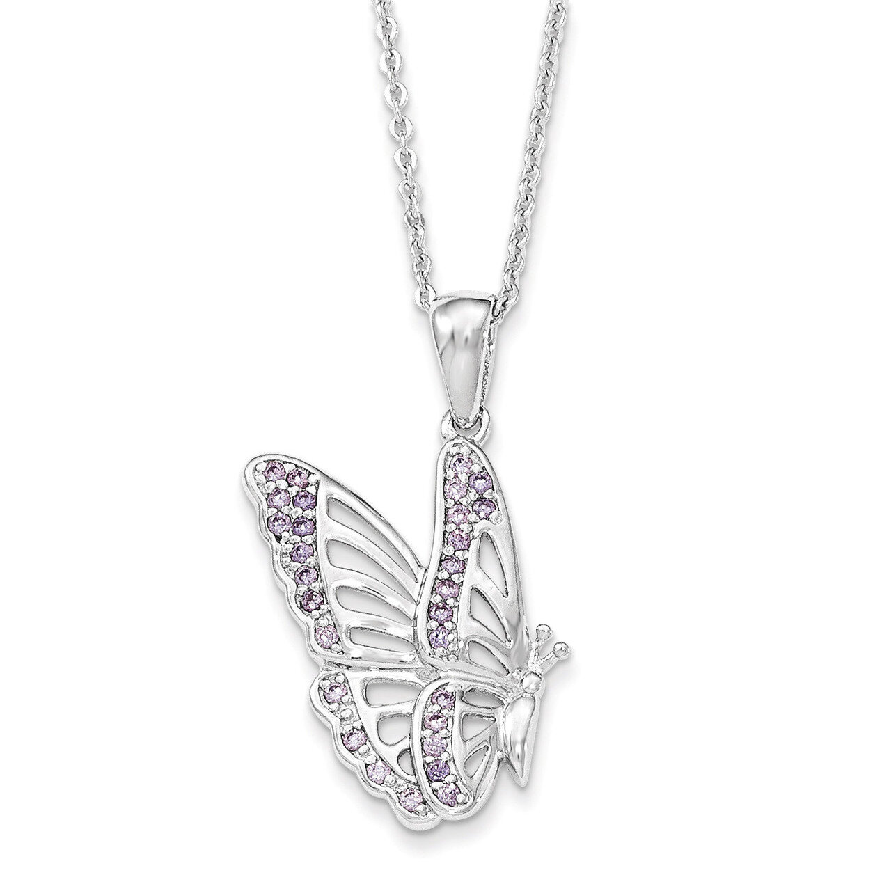 Never Give Up Butterfly 18 Inch Necklace Sterling Silver with Diamonds QSX610