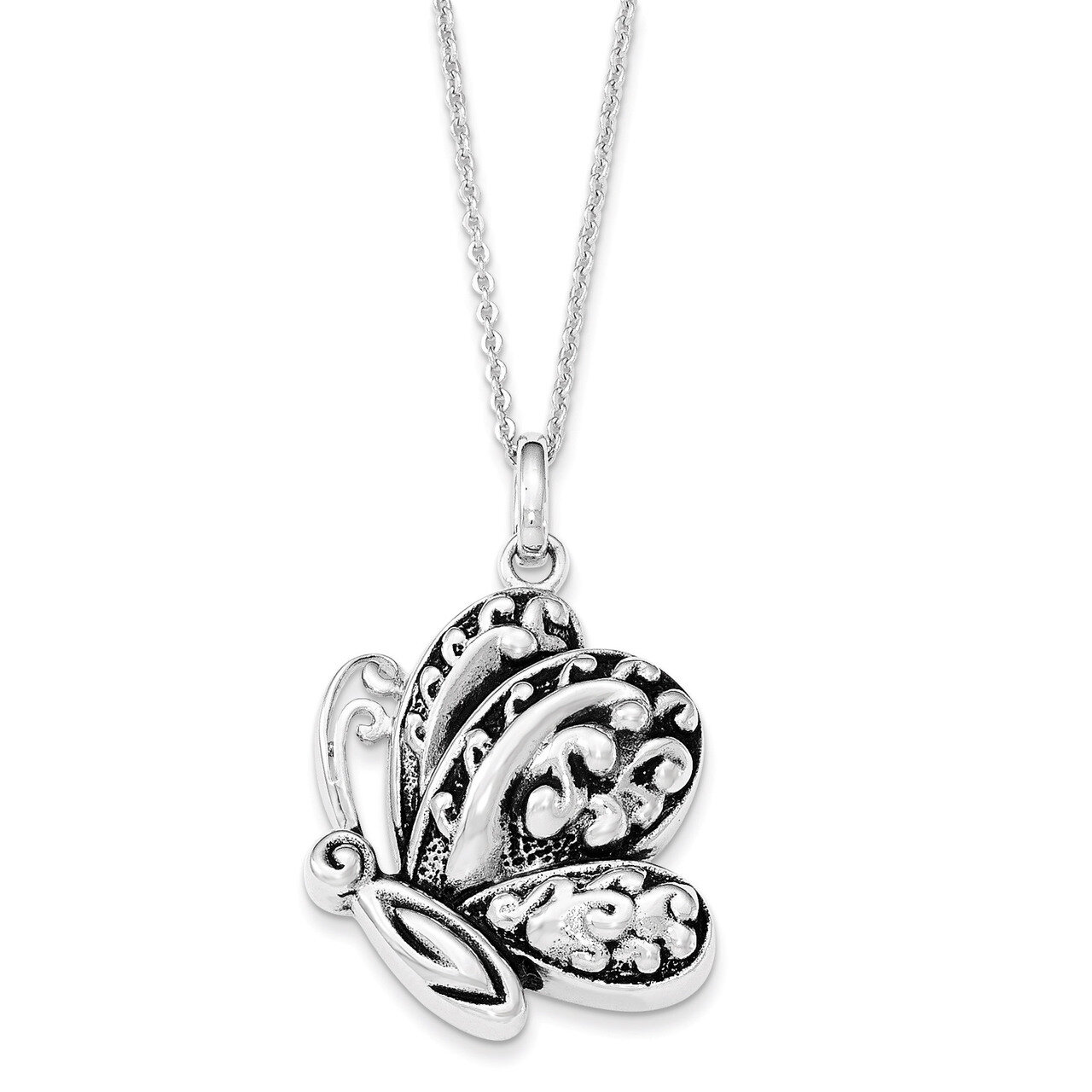 Butterfly Ash Holder 18 Inch Necklace Sterling Silver Antiqued QSX616