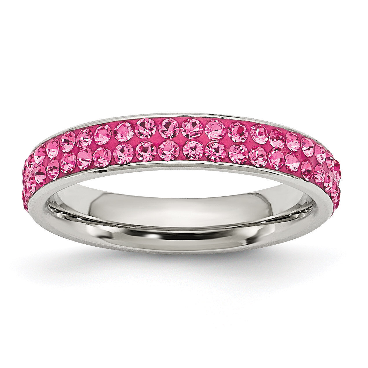 4mm Polished Pink Crystal Ring Stainless Steel SR262