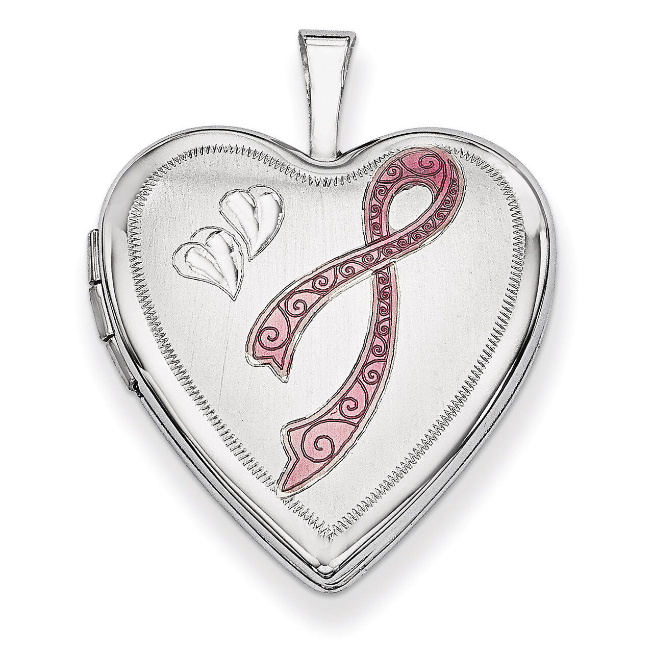 Enamel Breast Cancer with Hearts Heart Locket 14K 20mm White Gold XL617, MPN: XL617, 883957144214