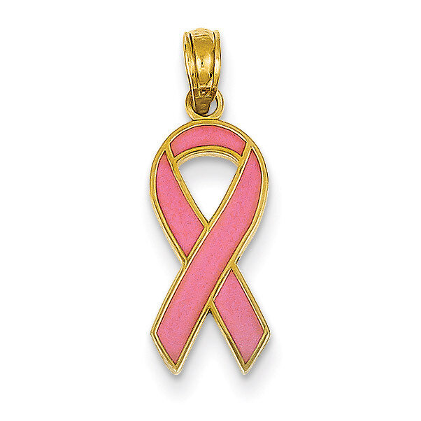 Pink Enameled Awareness Ribbon Pendant 14k Gold YC948