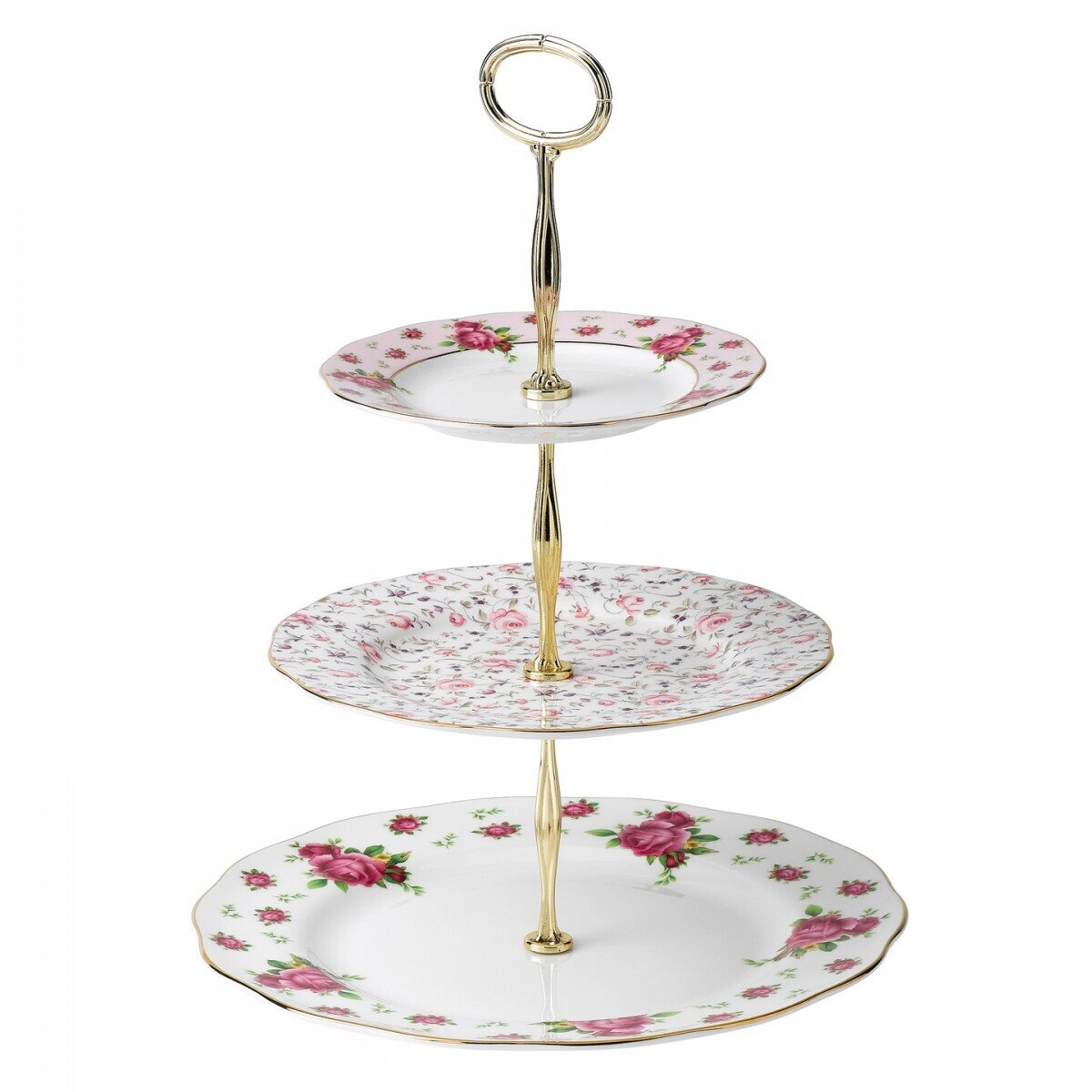 Royal Albert New Country Roses White Vintage Cake Stand Three-Tier Ncr White, Rose Confetti, Ncr Pink