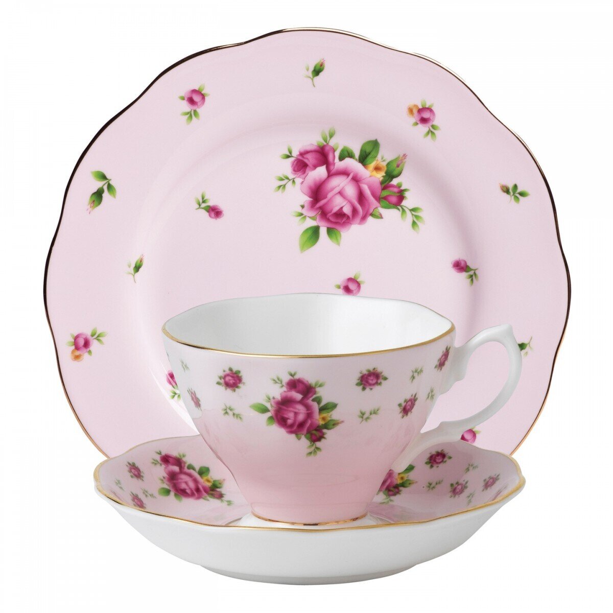 Royal Albert New Country Roses Pink 3-Piece Set Teacup, Saucer &amp; Plate, MPN: NCRPNK25870, 652383739…