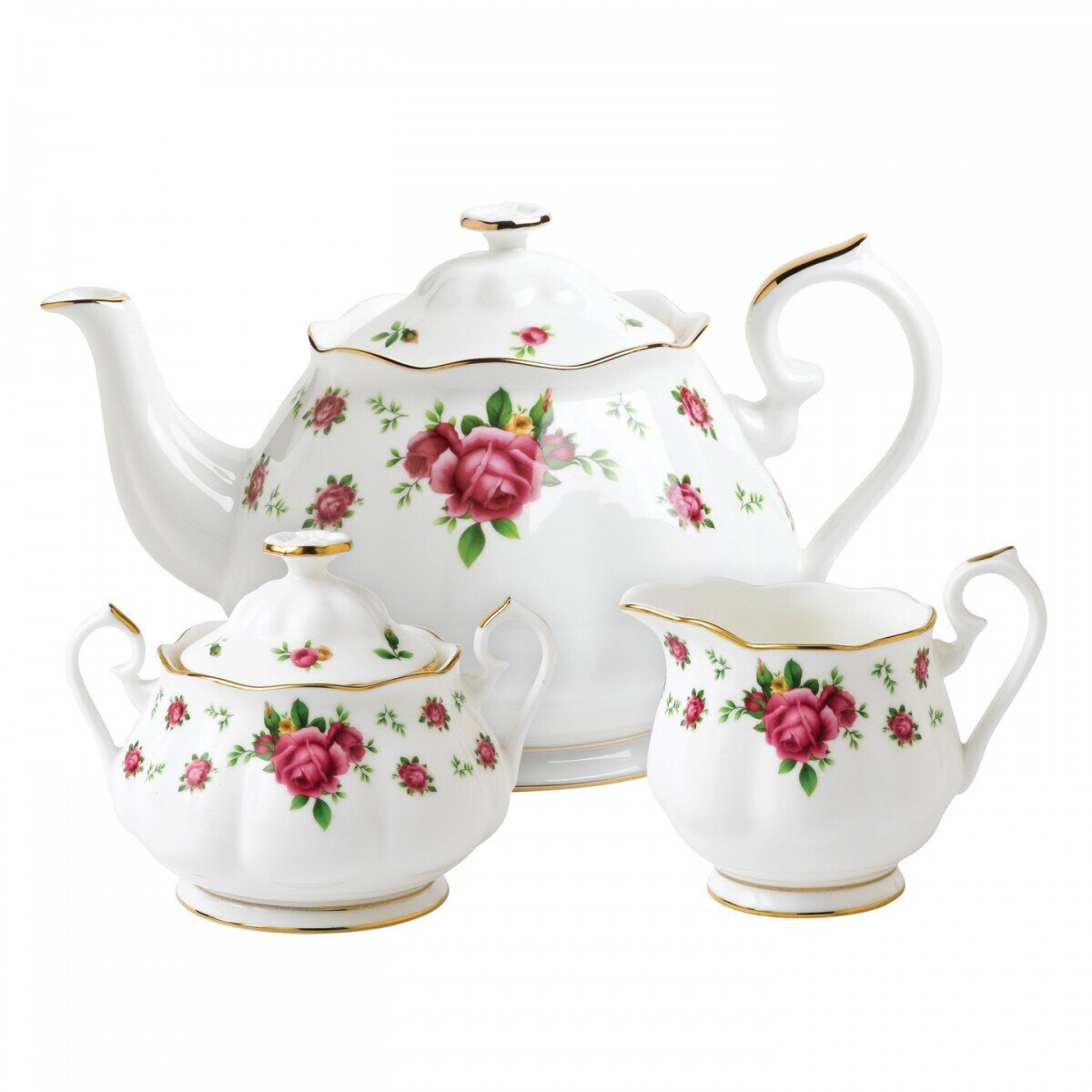 Royal Albert New Country Roses White 3-Piece Set Teapot, Sugar &amp; Creamer, MPN: NCRWTW25823, 6523837…
