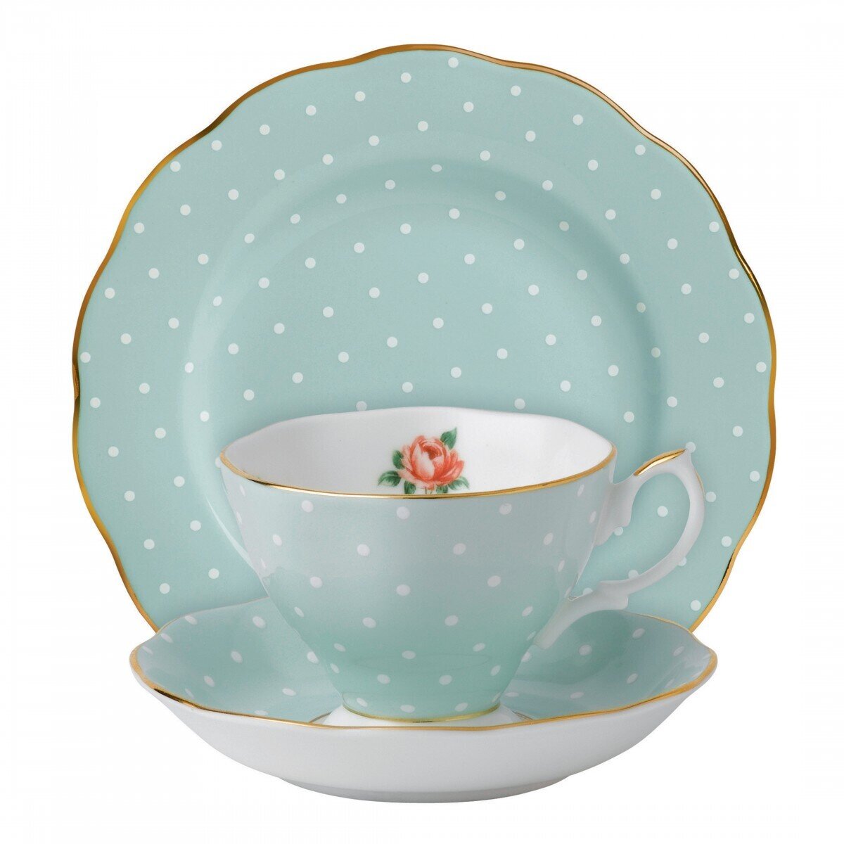 Royal Albert Polka Rose 3-Piece Set Teacup, Saucer &amp; Plate, MPN: POLROS25870, 652383739321