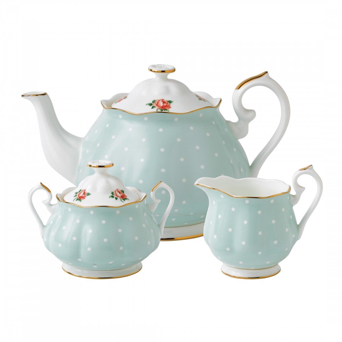 Royal Albert Polka Rose 3-Piece Set Teapot, Sugar & Creamer
