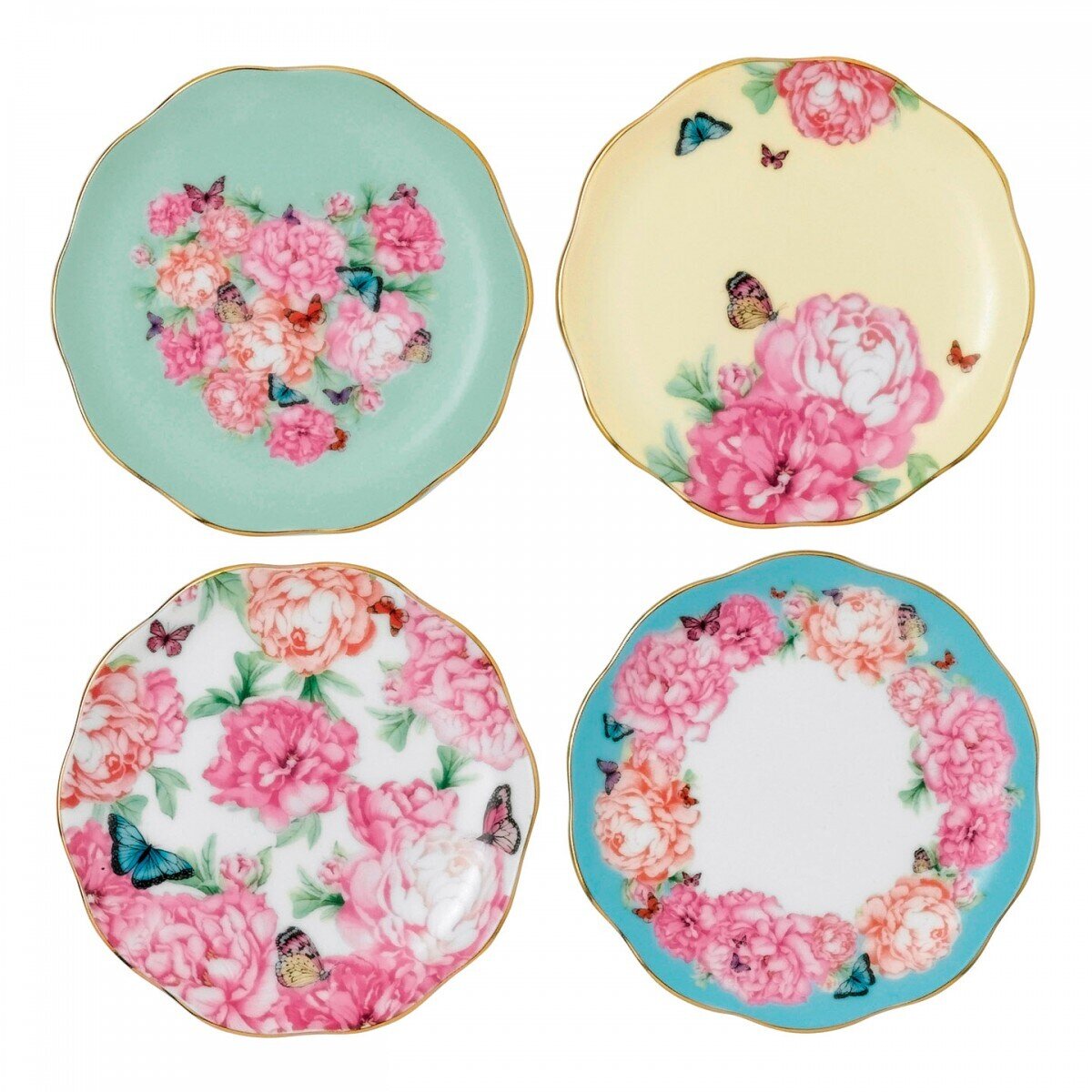 Royal Albert Miranda Kerr Tidbit Plates Set of 4 Blessings, Joy, Grat. &amp; Dev. 3.9 Inch, MPN: 400018…