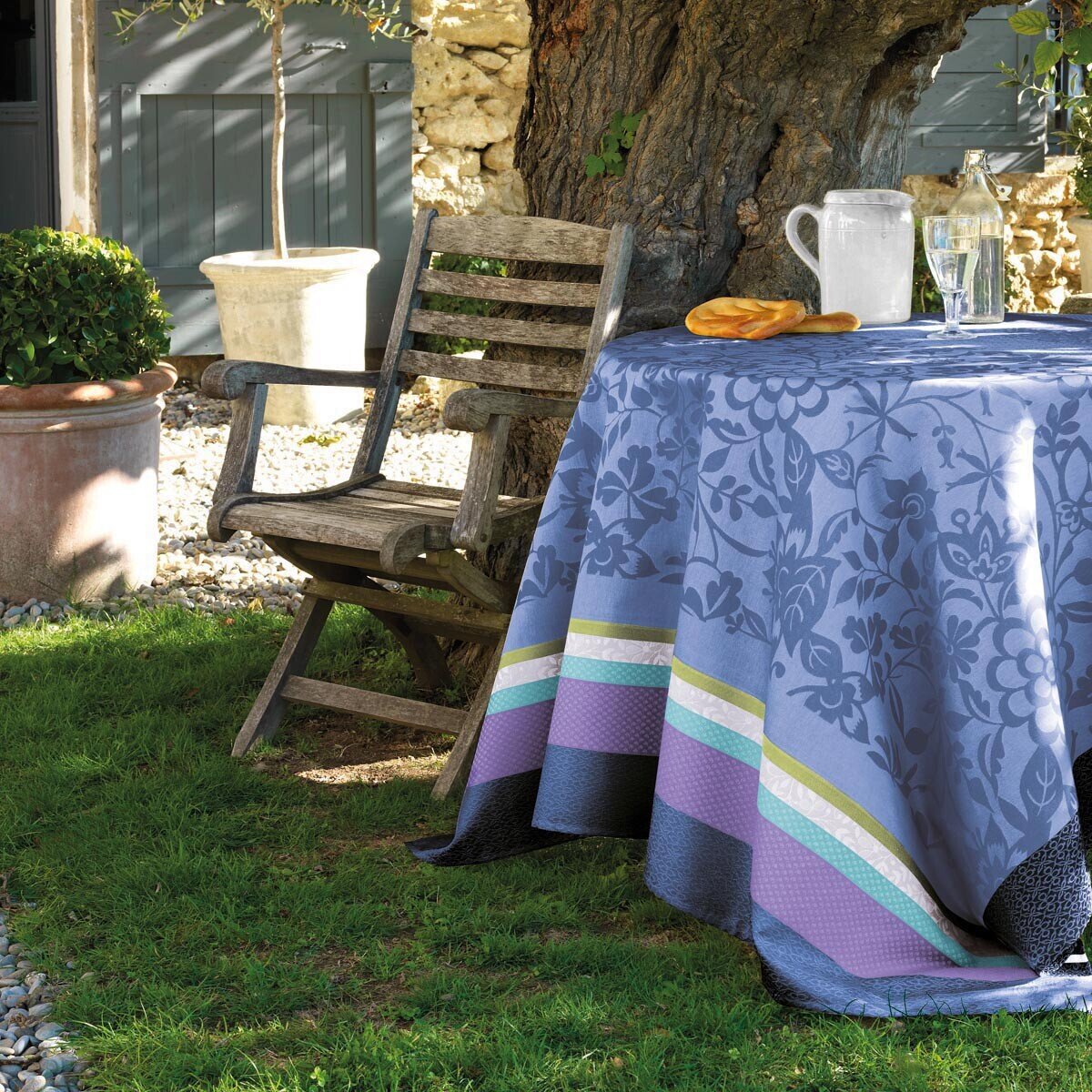 Le Jacquard Francais Provence Enduite Lavender blue Coated tablecloth 59 x 59 Inch