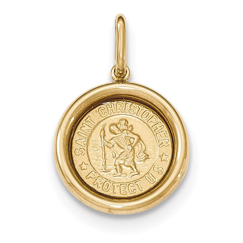 St Christopher Medal Pendant 14k Yellow Gold Polished and Satin K5662
