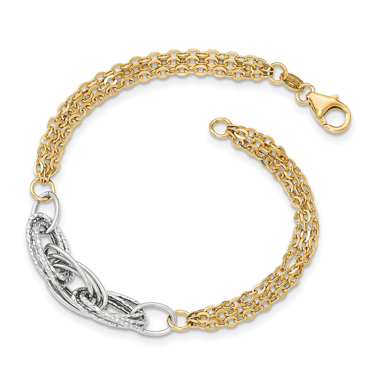 7.5 Inch Fancy Link Bracelet 14k Two-tone Gold Diamond-cut & Polished SF2150-7.5