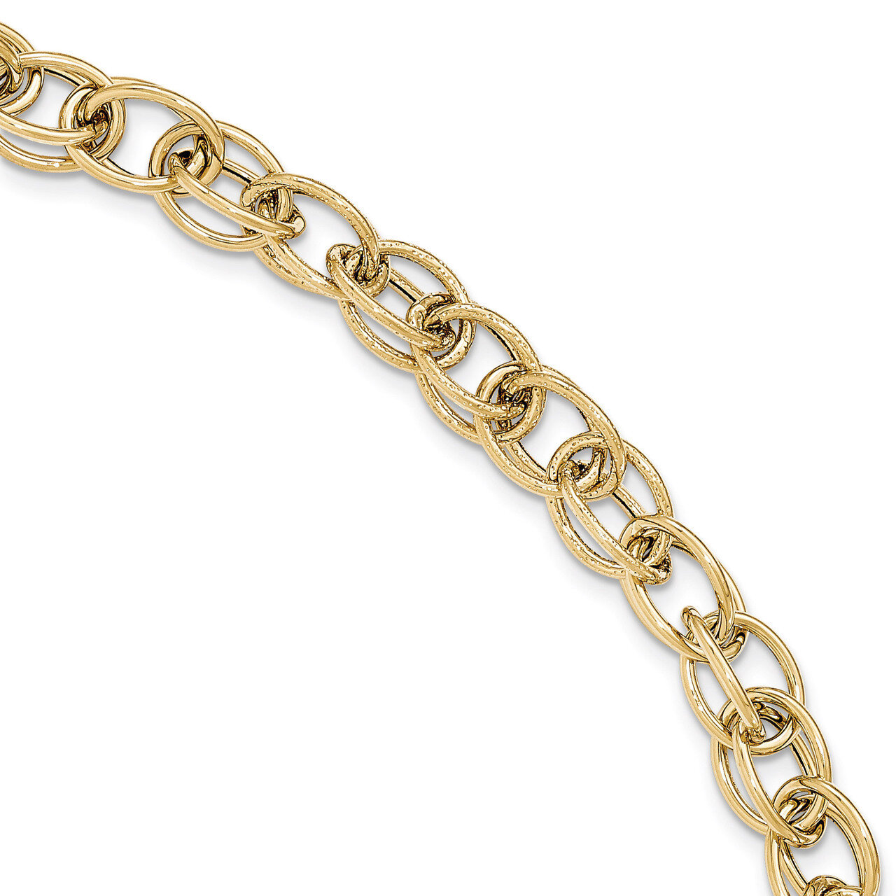 Fancy Link Bracelet 14k Gold Polished Textured SF2171-8