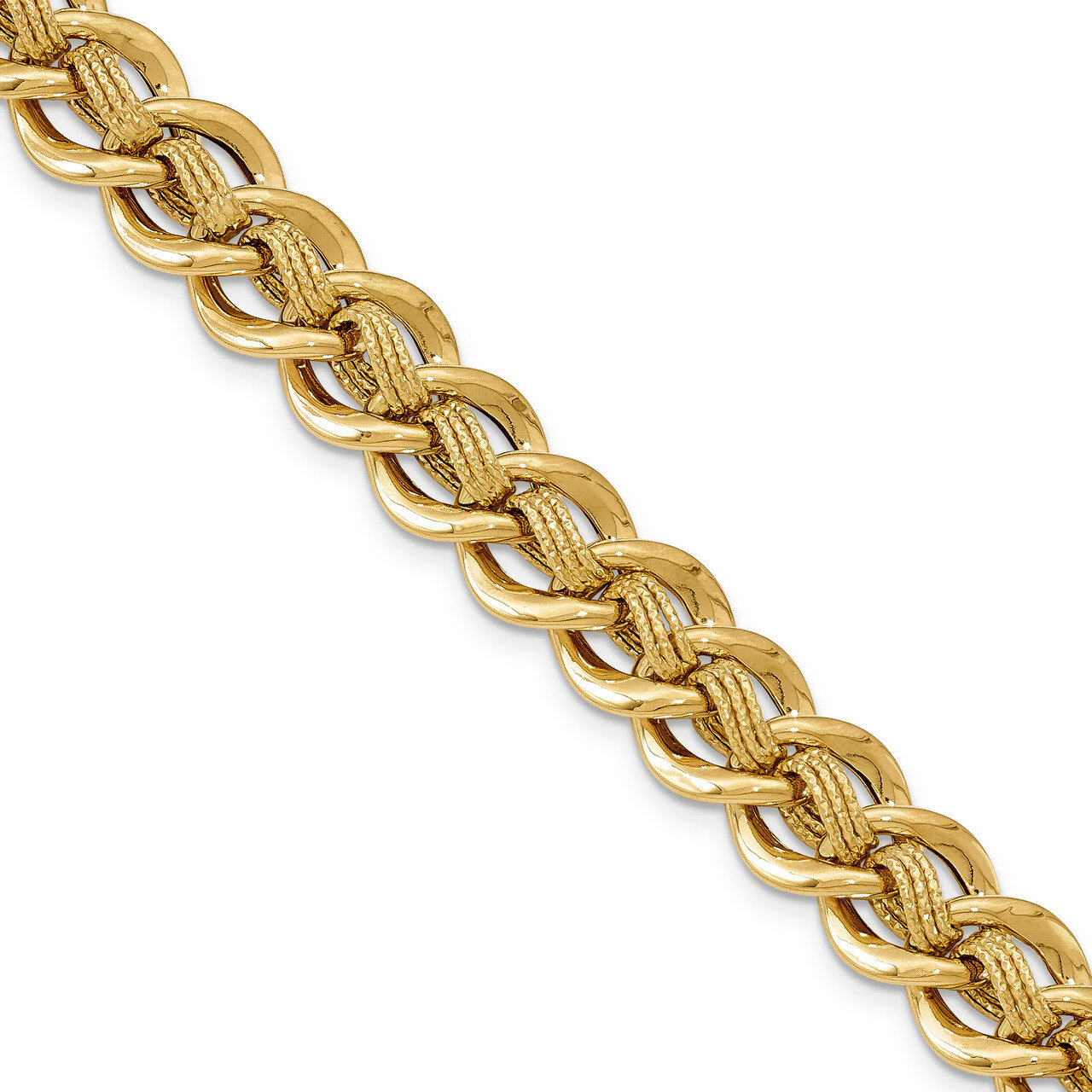 Fancy Link Bracelet 14k Gold Polished and Textured SF2176-8