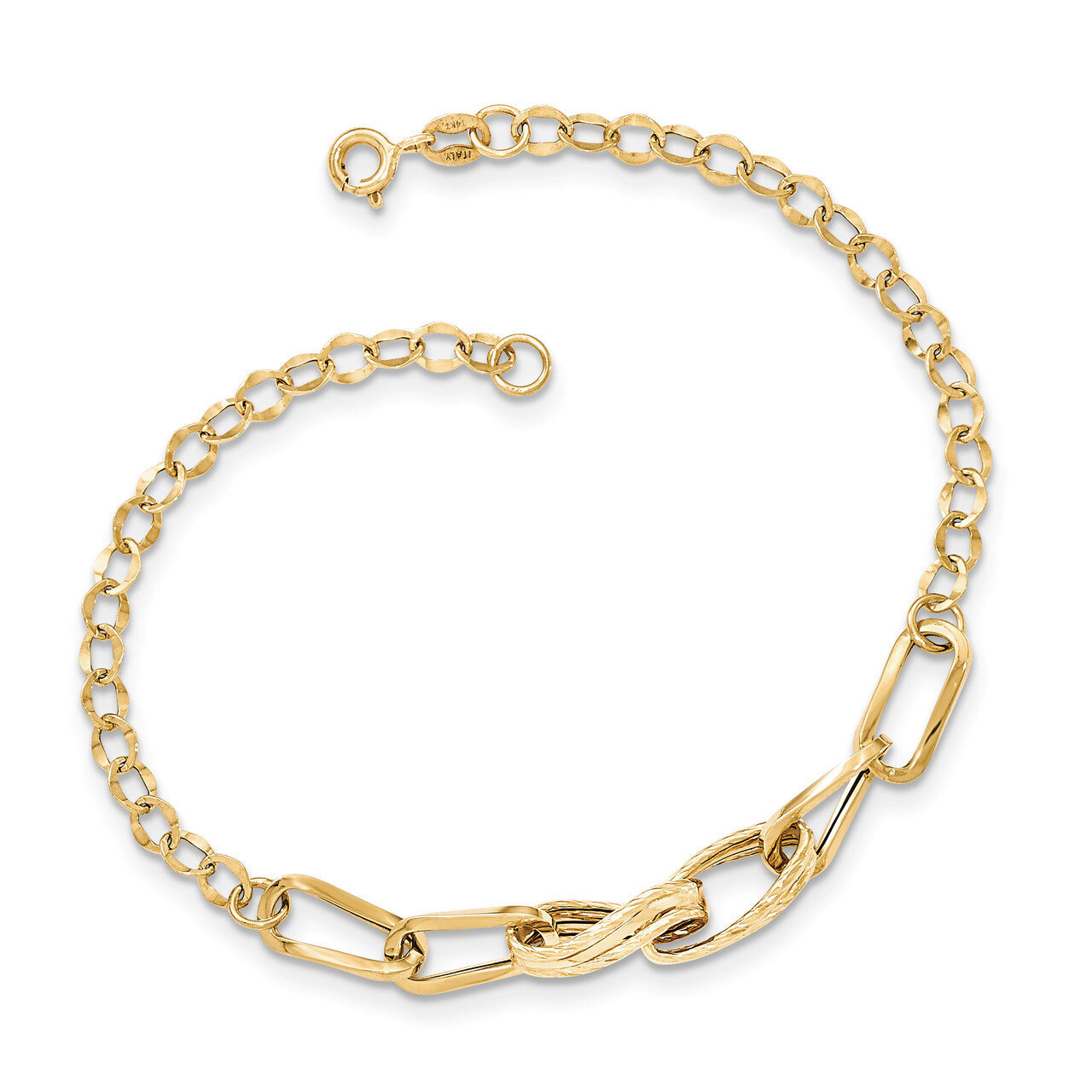 Fancy Link Bracelet 14k Gold Polished Textured SF2216-7.75, MPN: SF2216-7.75, 191101364099