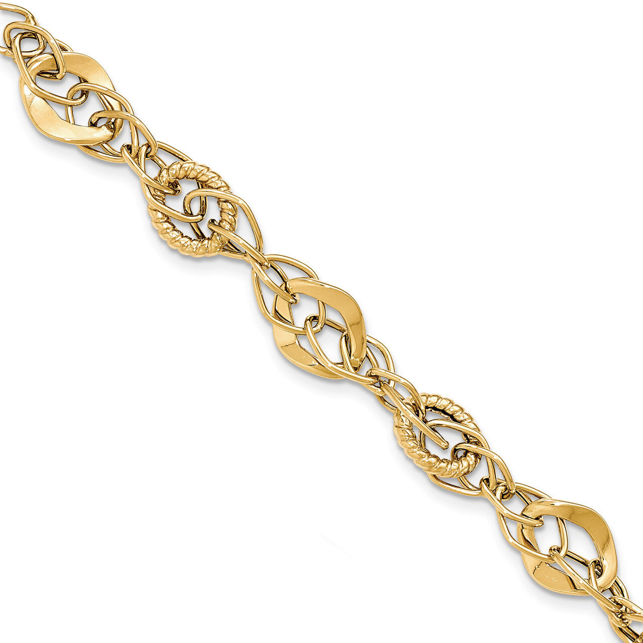 Fancy Link Bracelet 14k Gold Polished Textured SF2225-7.75
