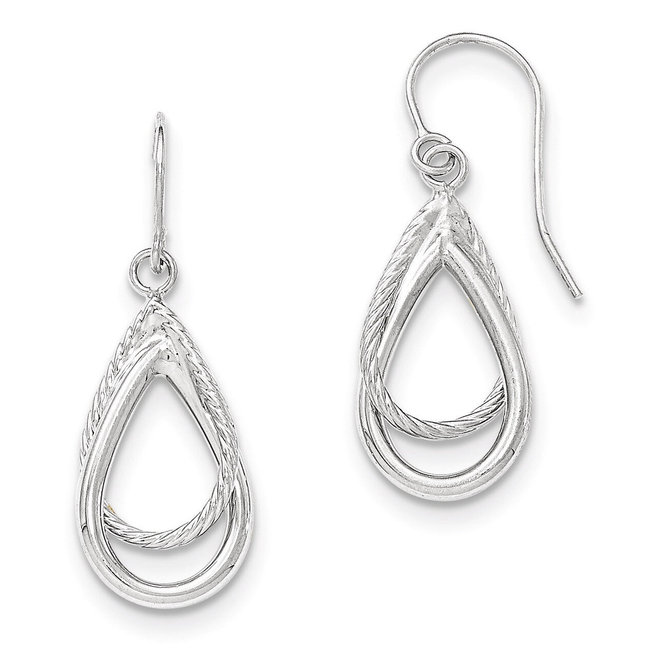 Shepherd Hook Earrings 14k White Gold Polished and Textured TF547, MPN: TF547, 191101360305