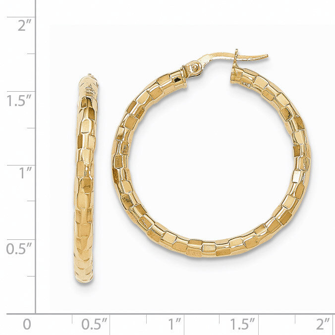 Post Hoop Earrings 14k Gold Polished Textured TF602, MPN: TF602, 191101458750