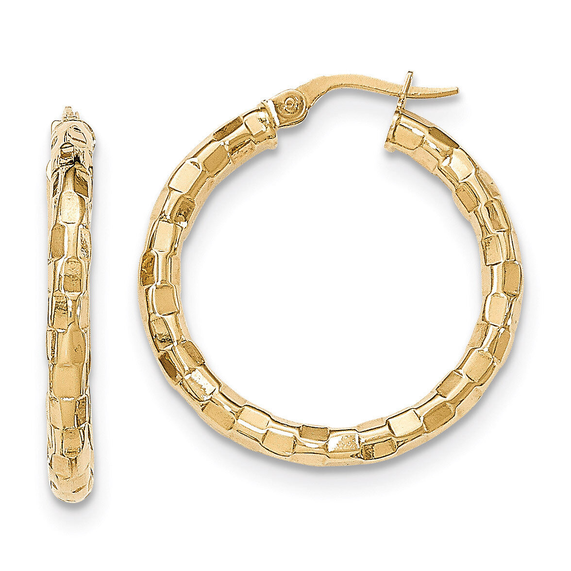 Post Hoop Earrings 14k Gold Polished Textured TF603, MPN: TF603, 191101364822