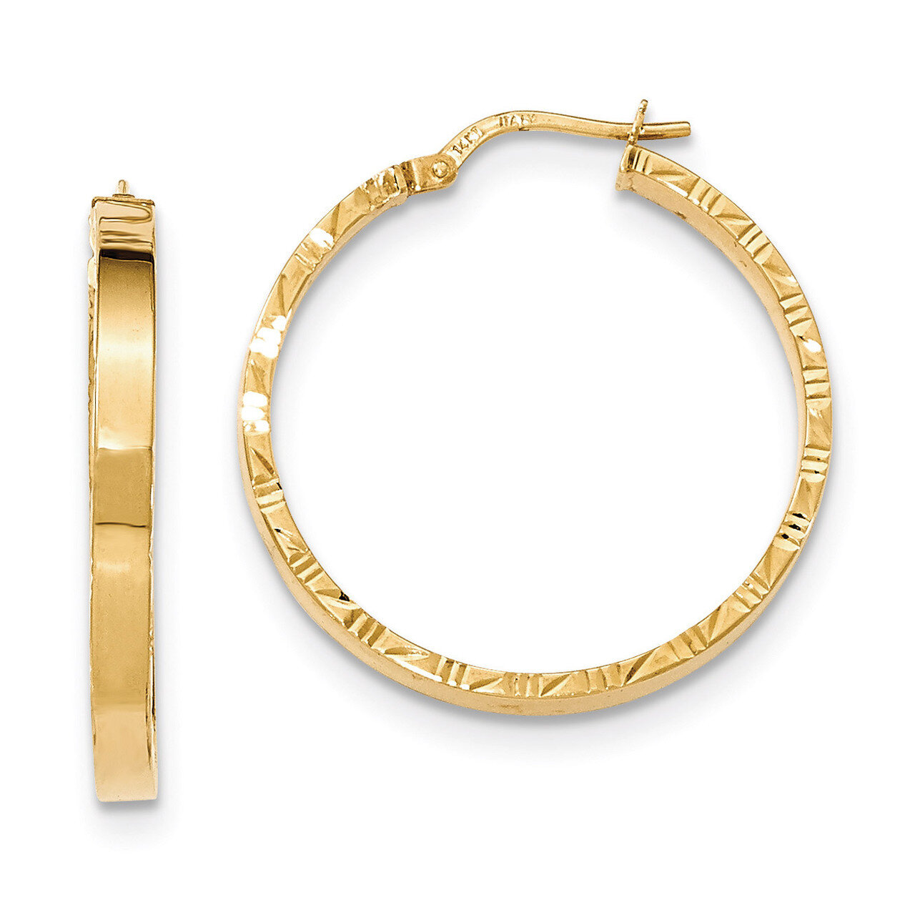 Edge Polished Hoop Earrings 14k Gold Diamond-cut TF812, MPN: TF812, 886774562506
