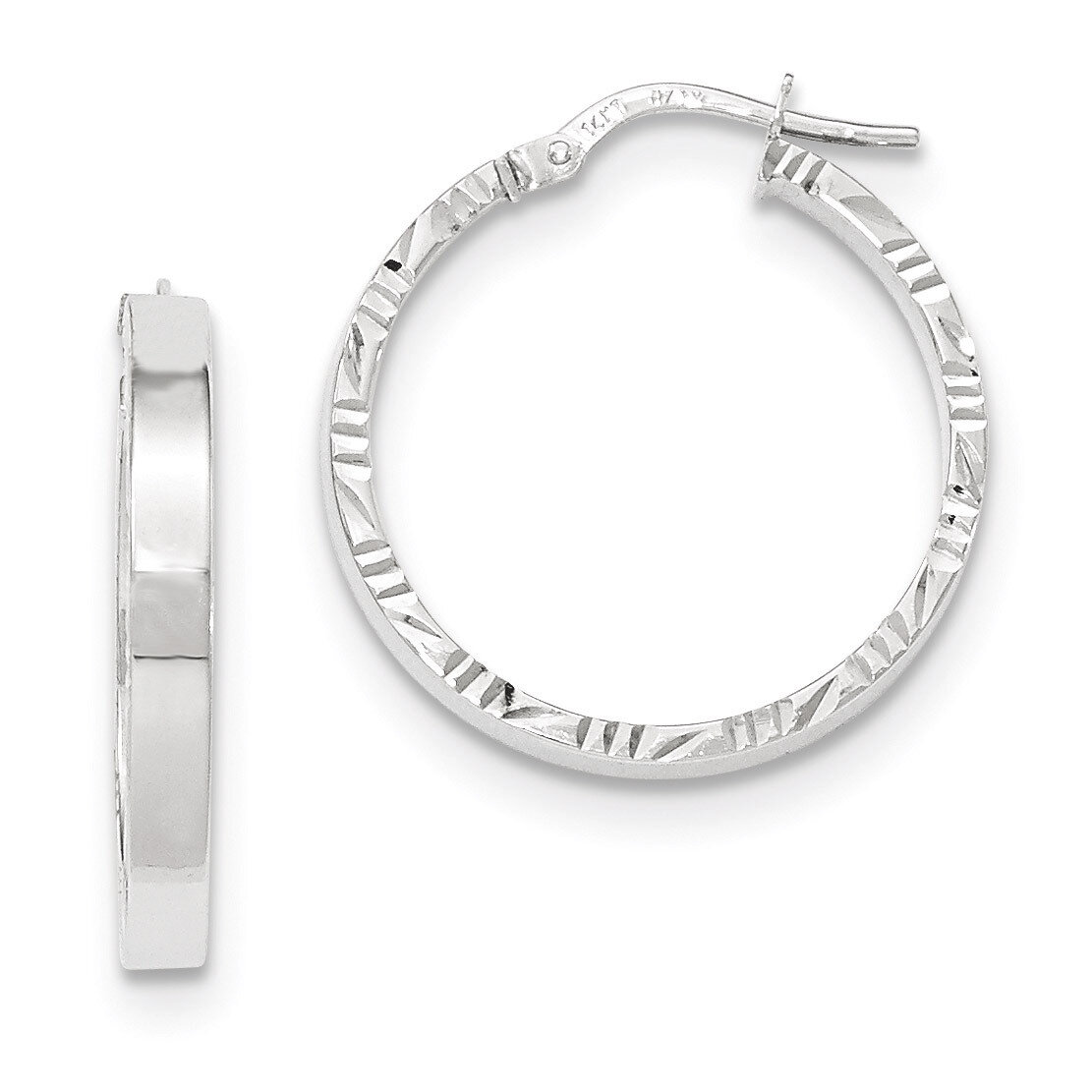 Hoop Earrings 14k White Gold Diamond-cut Edge Polished TF816, MPN: TF816, 191101365652