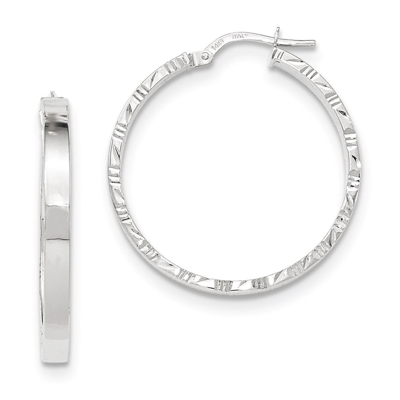 Hoop Earrings 14k White Gold Diamond-cut Edge Polished TF817, MPN: TF817, 191101365669