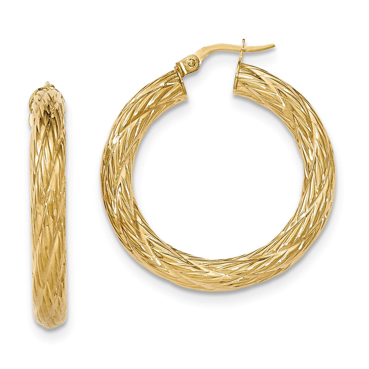 Tube Hoop Earrings 14k Gold Textured TF925