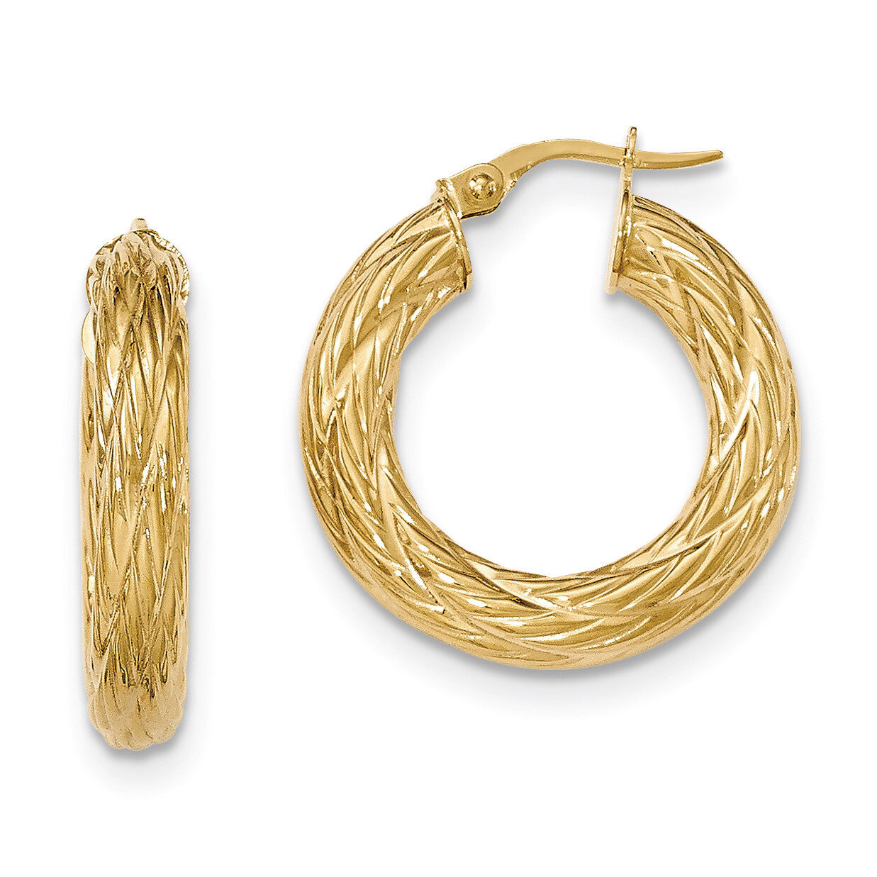 Tube Hoop Earrings 14k Gold Textured TF927