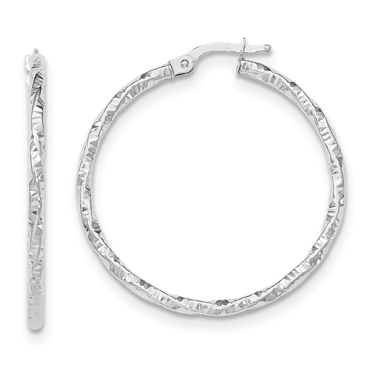 Hoop Earrings 14k White Gold Polished and Textured TH673